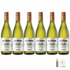 Seis botellas de vino Chardonnay de Finca Los Primos, con etiqueta de Bianchi.