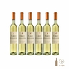 Seis botellas de vino blanco Los Stradivarius L'Elisir D'Amore Semillón, con etiquetas claramente visibles.