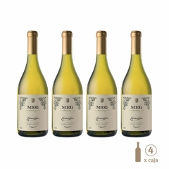 Cuatro botellas de vino blanco Chardonnay MEG Escorihuela Gascón de 750cc cada una.