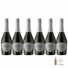 Seis botellas de Famiglia Bianchi Espumante Brut Nature, cada una de 750cc, con etiqueta elegante en color blanco y negro.