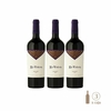 Tres botellas de vino La Violeta Malbec 2015 de 750 cc cada una, con etiqueta elegante en tonos púrpura y dorado.