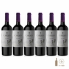 Seis botellas de vino tinto Los Cardos Malbec de 750cc cada una, con etiquetas que destacan su origen y variedad.