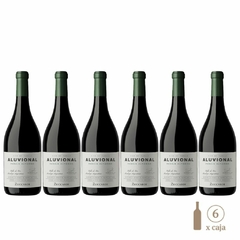 Seis botellas del vino Aluvional Paraje Altamira Malbec de 750cc cada una, con etiqueta de la bodega Zuccardi.