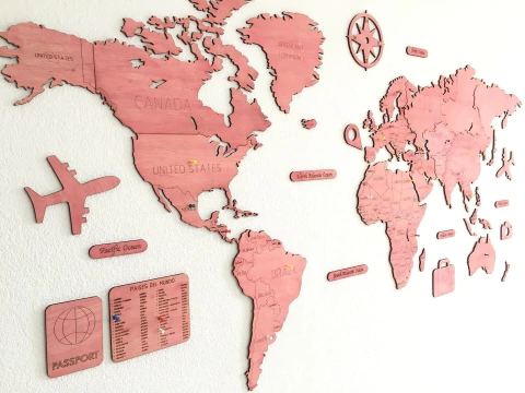 Wooden Travel Map World - Kiss