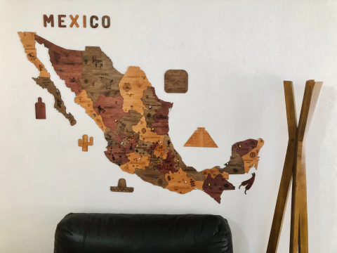 Wooden TM Pueblos Mágicos Mexico con dibujos - Grande - Tricolor Retro