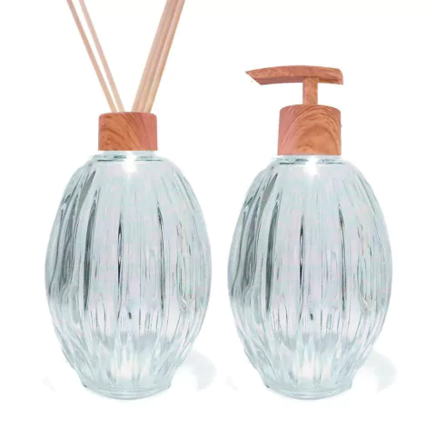 02 Frascos Vidro Gomos Sabonete Líquido e Difusor 250Ml - Cristal