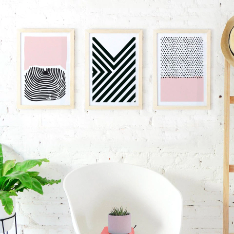 Set x3 cuadros Abstracto Rosa