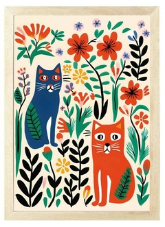 Cuadro Gatos Florales