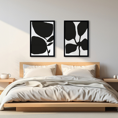 Set x2 cuadros Hojas y Flores ByN