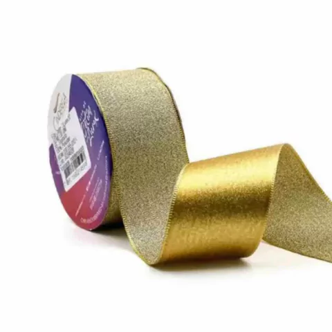 Fita de Cetim C/ Lurex Dourado 38mmx10m - 55 Cinderela