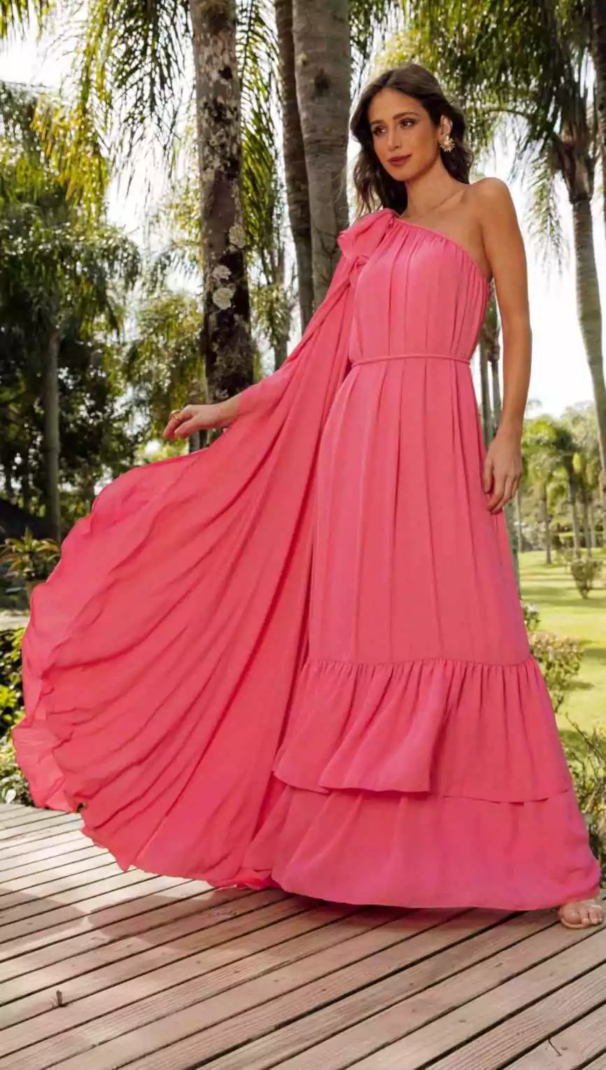 VESTIDO LONGO ASSIMETRICO AF - Rosa, M