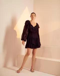 Vestido Mini Entremeios Paetê Skazi