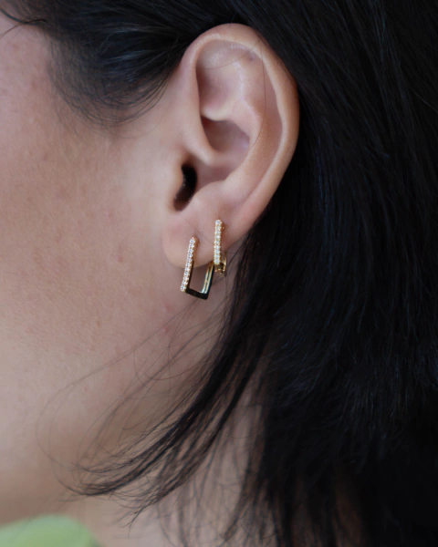 Trio de argolas Quadradas Cravejadas Semijoia - comprar online