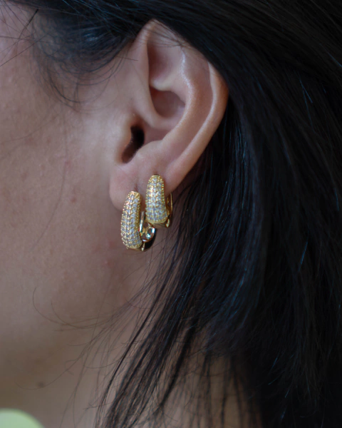 Trio de argolas cravejadas semijoia - comprar online