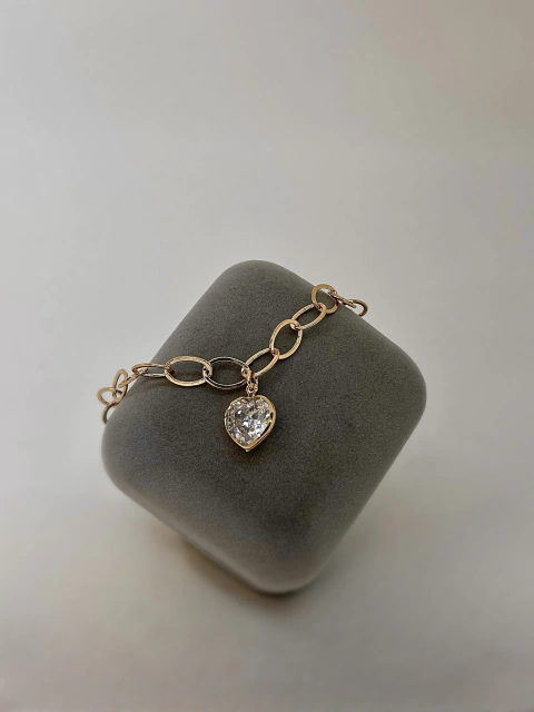 Pulseira coração elos ovais