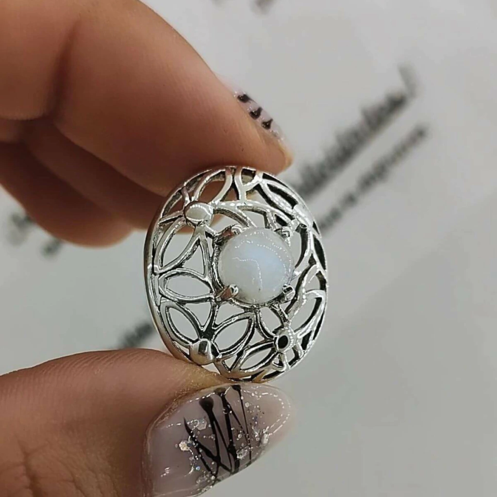 Dijes de Plata Pasante Con Piedra Luna