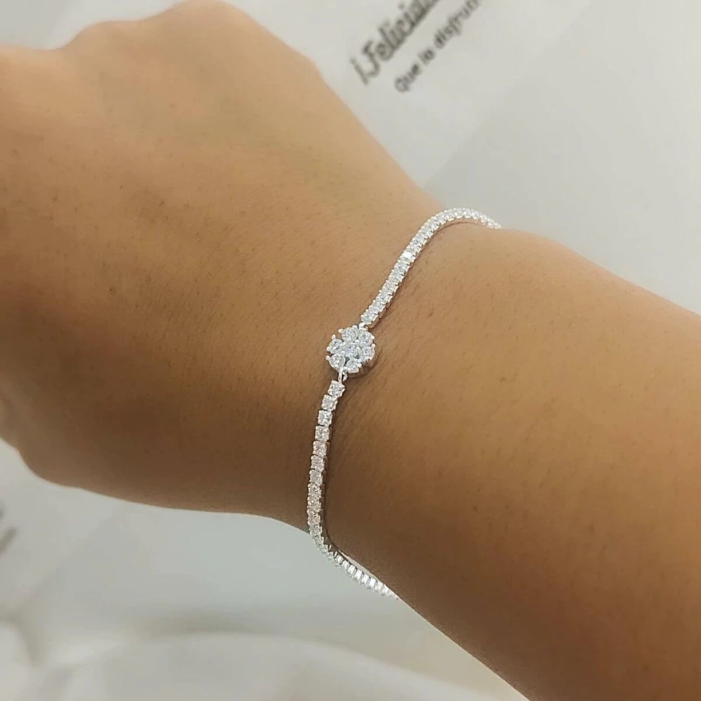 Pulsera de plata blanco flor