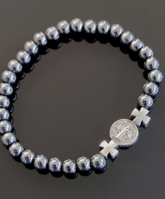 Pulseira Hematita com Cruz e Medalha de São Bento - comprar online