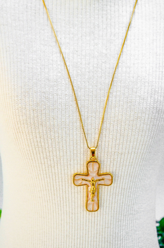 Colar Semijoia Dourada Pingente Crucifixo