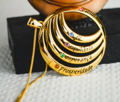 Colar Semijoia Pingente Amor, Fé, Equilíbrio, Esperança, Prosperidade