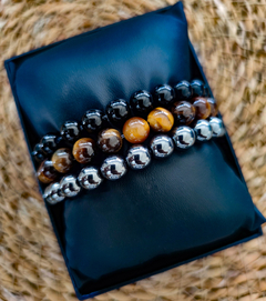 Trio Pulseiras Hematita,olho de tigre e ônix - comprar online