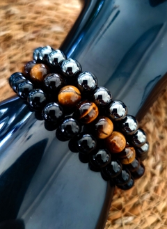 Trio Pulseiras Hematita,olho de tigre e ônix