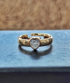 Anel Solitário Ouro com Strass de Coração - comprar online