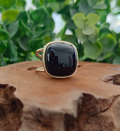 Anel Quadrado Pedra Natural Ágata Preta - comprar online