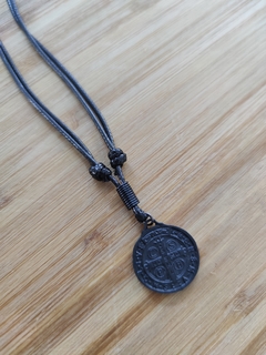 Cordão Medalha Preta São Bento Aço Inox Preto