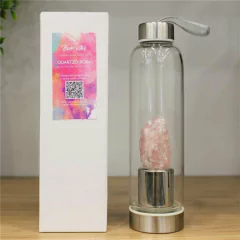 GARRAFA DE VIDRO PARA INFUSÃO BOAS VIBRAÇÕES - QUARTZO ROSA - comprar online