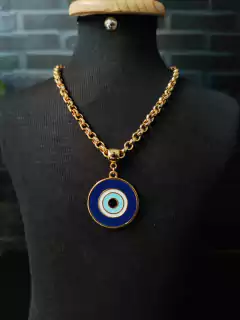 Colar Elo Português Pingente Medalha Olho Grego