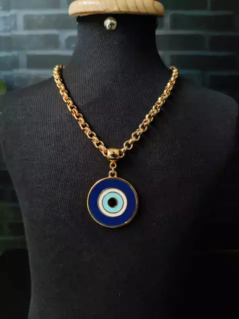 Colar Elo Português Pingente Medalha Olho Grego
