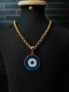 Colar Elo Português Pingente Medalha Olho Grego - comprar online