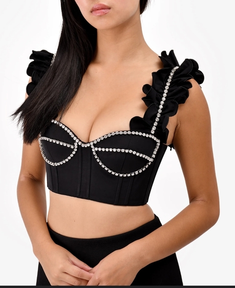 Top con apliques strass