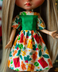 Vestido Natalino Creme e Verde