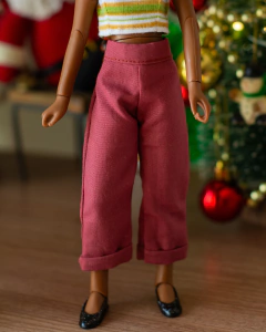 Calça cropped marsala