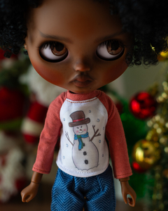 T-shirts de Natal Rosa Antigo e Branco Boneco de neve