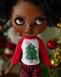 T-shirts de Natal Vermelho e Branco Árvore