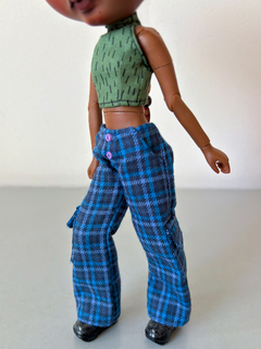 Calça cintura baixa flanelada xadrez