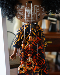 Conjunto estampa africana: preto, azul e amarelo - Dulce Tyler Dolls & Studio