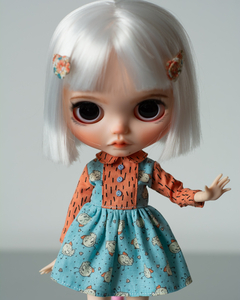 Vestido azul e laranja na internet
