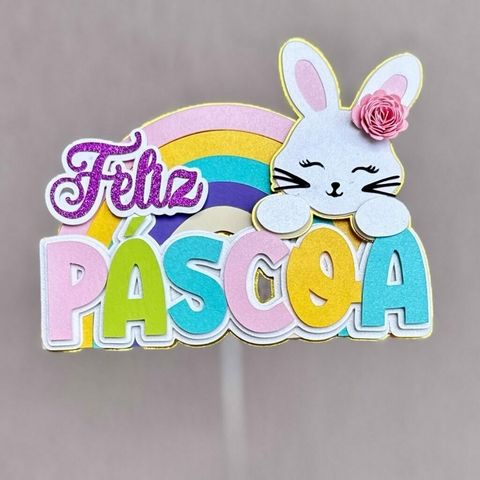 Arquivo de Corte: Topo Coelhinho Arco Iris Feliz Páscoa - comprar online