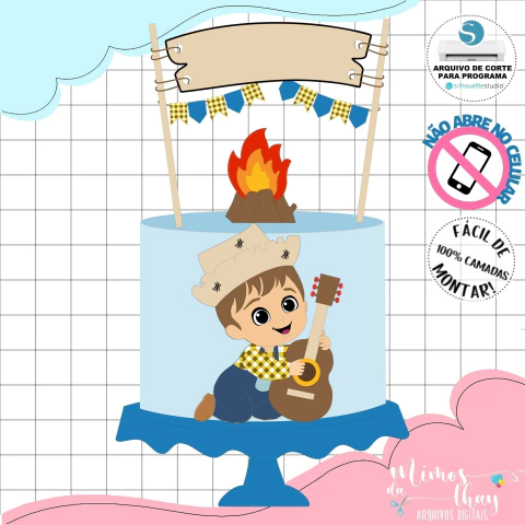 Arquivo de Corte: Topo de Bolo Junino Menino com Violão Arraiá 207 - comprar online