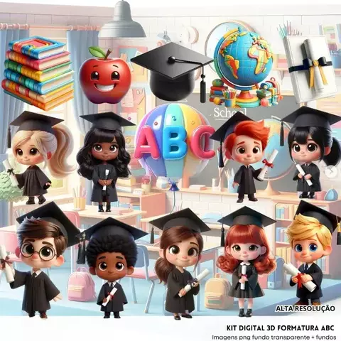 Kit Digital |3d Formatura Abc | Png - comprar online