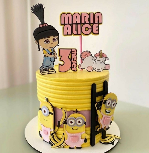 Arquivo de Corte: Topo de Bolo Agnes e Minions Rosa 004 - comprar online