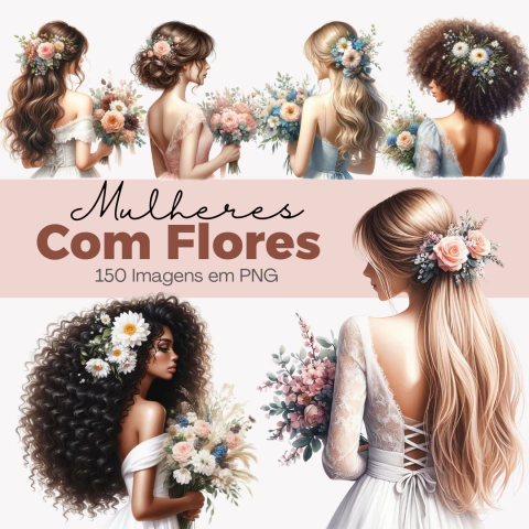 Kit Digital | Coleção Mulheres Com Flores | PNG - comprar online