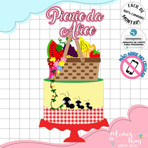 Arquivo de Corte: Topo de Bolo Pic Nic 001 - comprar online