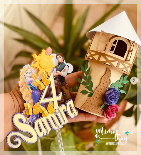 ARQUIVO DE CORTE TOPO DE BOLO RAPUNZEL + TORRE 3D 005