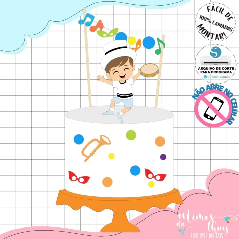 Arquivo de Corte: Topo de Bolo Carnaval Menino Samba Folia - comprar online