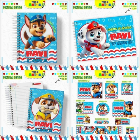 Pack Escolar Encadernação Patrulha Canina Menino - Completo